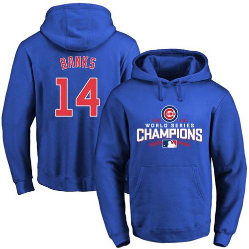 Cubs #14 Ernie Banks Blue 2016 World Series Champions Pullover MLB Hoodie - Click Image to Close